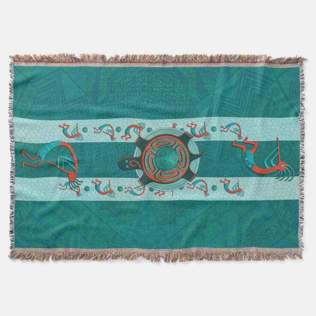 Visitors Anasazi Native Folk Art Throw Blanket (Front)