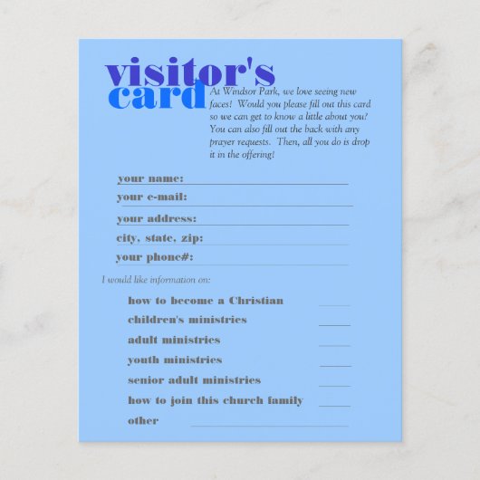 visitor's card (Front)