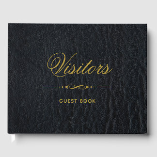 Visitors Faux Black Leather Elegant Guest Book