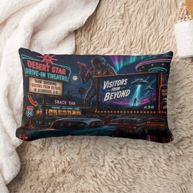Visitors from Beyond Retro Sci-Fi Throw Pillow (Blanket)