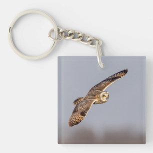 Visitors of the Grasslands: Short-Eared Owls Keychain