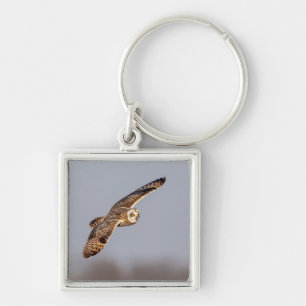 Visitors of the Grasslands: Short-Eared Owls Keychain
