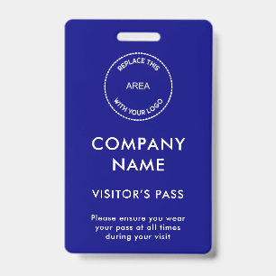 Visitors Pass Company Name Logo Blue Badge