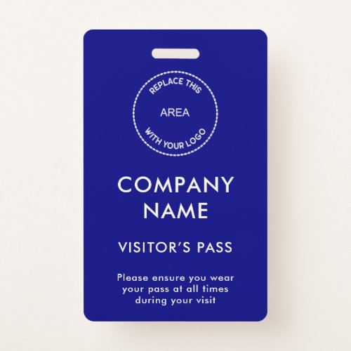 Visitors Pass Company Name Logo Blue Badge