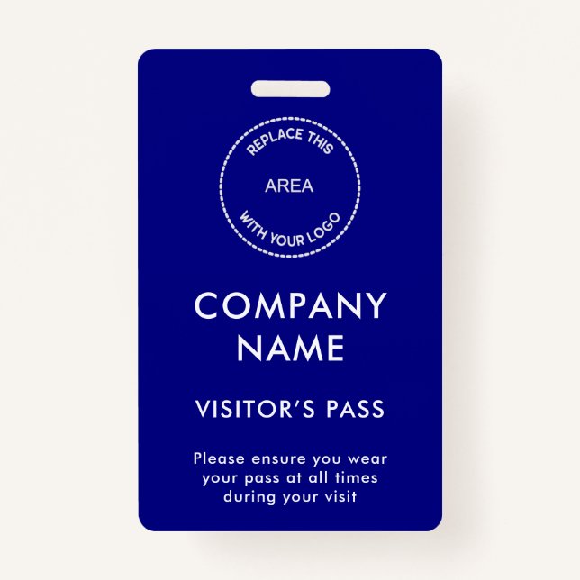 Visitors Pass Company Name Logo Blue Badge (Front)
