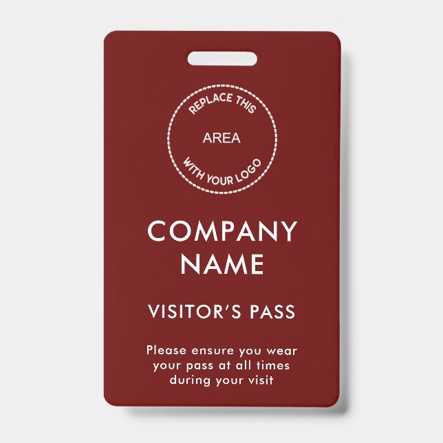 Visitors Pass Company Name Logo Burgundy White Badge (Front)