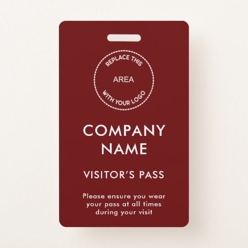 Visitors Pass Company Name Logo Burgundy White Badge