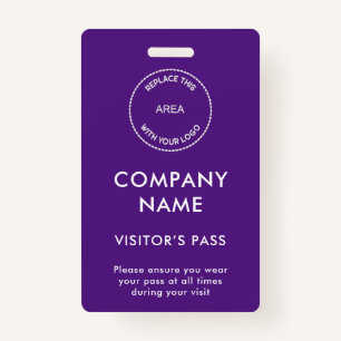 Visitors Pass Company Name Logo Purple White Badge