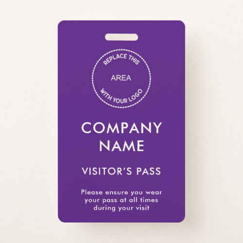 Visitors Pass Company Name Logo Purple White Badge
