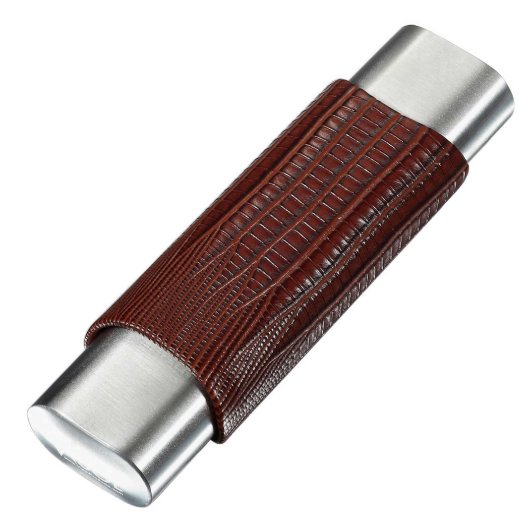Visol Brown Leather 2 Finger Monogram Cigar Case (Front)