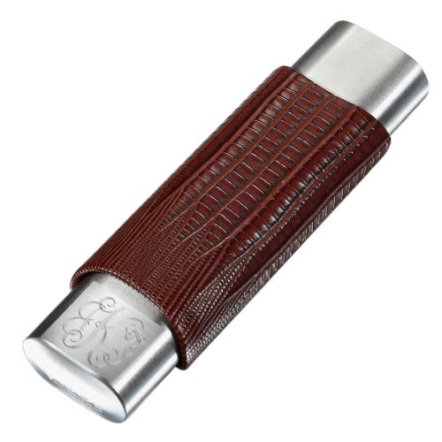 Visol Brown Leather 2 Finger Monogram Cigar Case