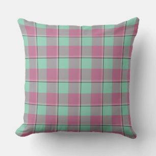 Vista Blue and Turkish Rose Pink Plaid Green Throw Pillow