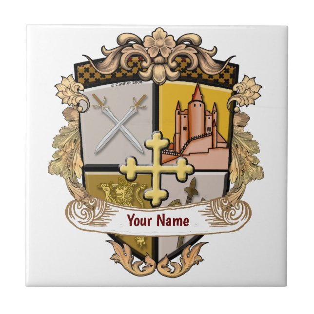 Vista Cross Shield Surname Ceramic Tile (Front)