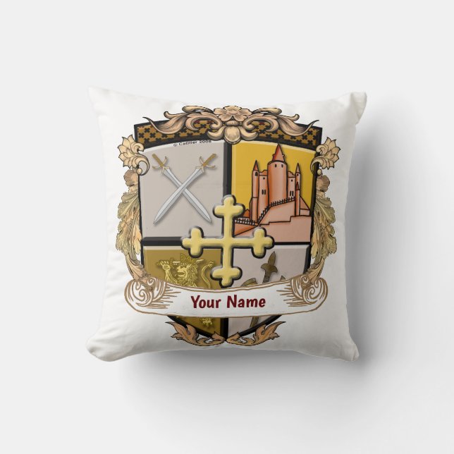 Vista Cross Shield Surname Throw Pillow (Front)