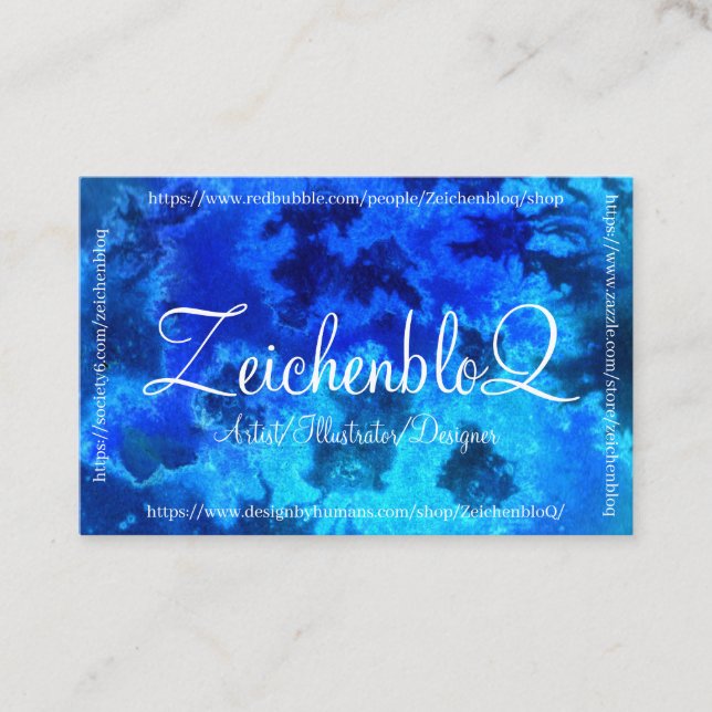 Visual Artist Blue Watercolors Business Card (Front)