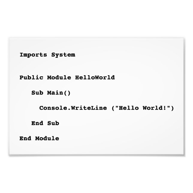 Visual Basic Hello World Greeting Photo Print (Front)