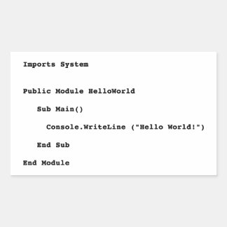 Visual Basic Hello World Greeting Rectangular Sticker
