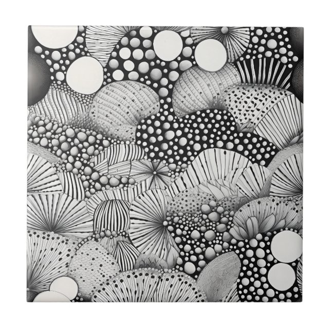 Visual Black White Abstract Contrast Movement Ceramic Tile (Front)