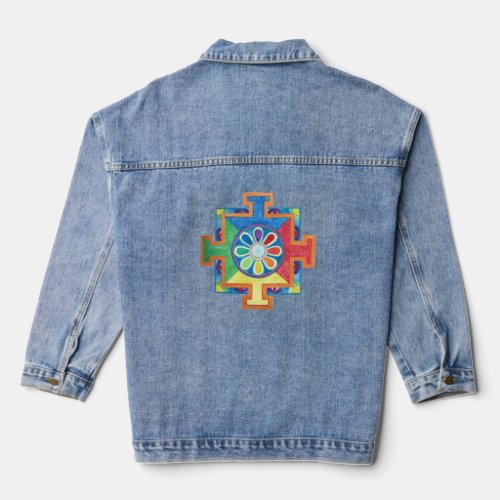 Visual Harmony Mandala of Creation Watercolor  Denim Jacket