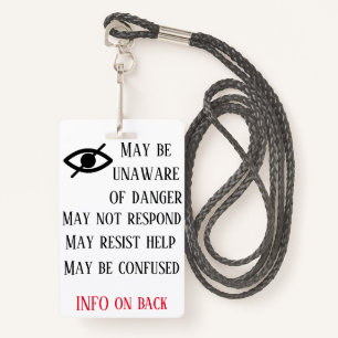 Visual  Impairment Badge with lanyard
