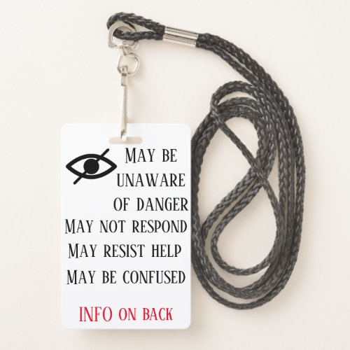 Visual  Impairment Badge with lanyard