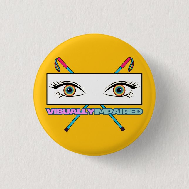 visually impaired eye rainbow - yellow background button (Front)