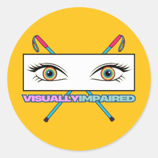 visually impaired eye rainbow - yellow background classic round sticker