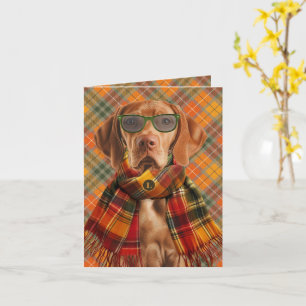 Viszla Dog Autumn Plaid Monogrammed Card