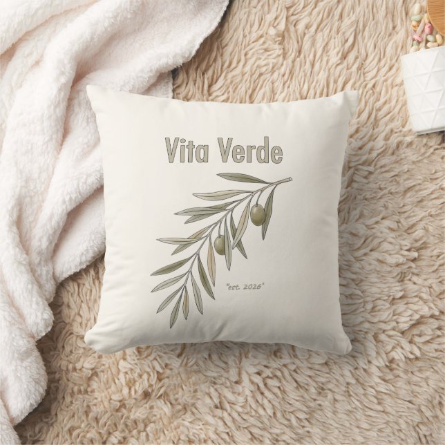 Vita Verde Collection Beige Throw Pillow (Blanket)