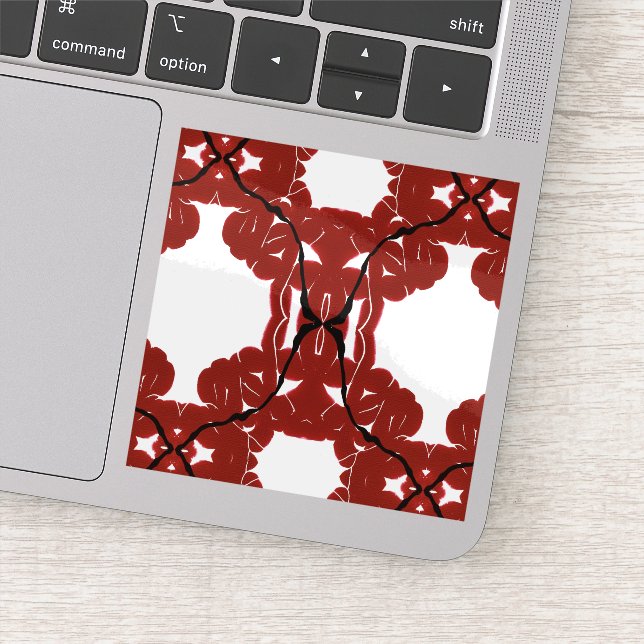 Vitae Red Abstract Acrylic Paint Pour Fluid Art Sticker (Detail)