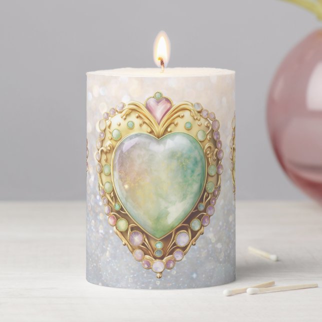 Vitage Heart Pendant Pillar Candle (In Situ)