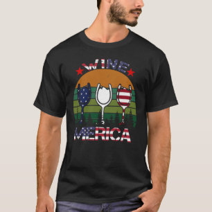 Vitage Red White and Blue Funny Wine Glass Merica T-Shirt
