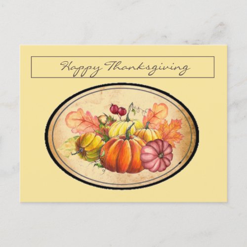 Vitage Retro Thanksgiving Pumpkins  Fall Leaves Postcard