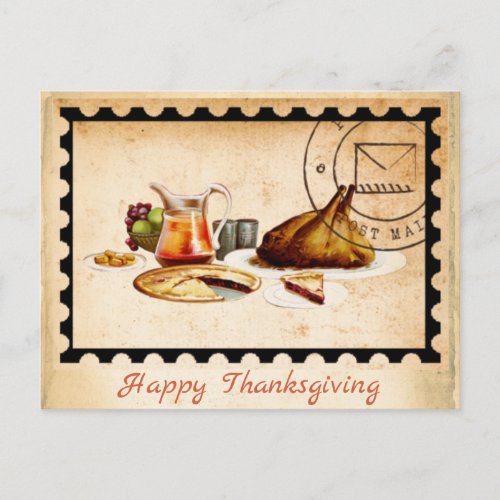 Vitage Turkey Kids Happy Thanksgiving Day Greeting Holiday Postcard