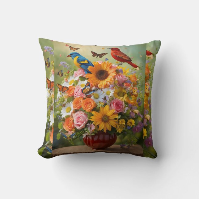 "Vitamin Bloom: A Bouquet of Wellness & Whimsy" Throw Pillow (Front)