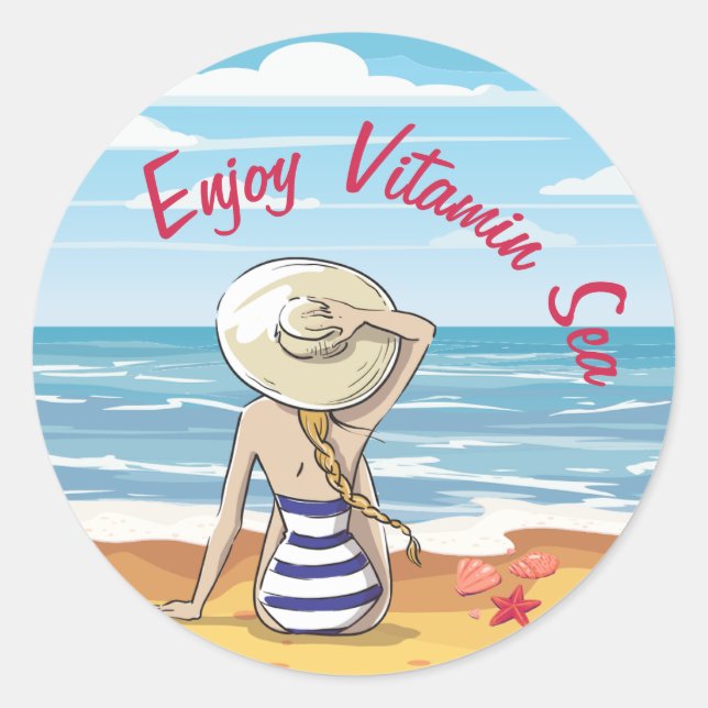 Vitamin Sea Beach 60s Style Classic Round Sticker (Front)