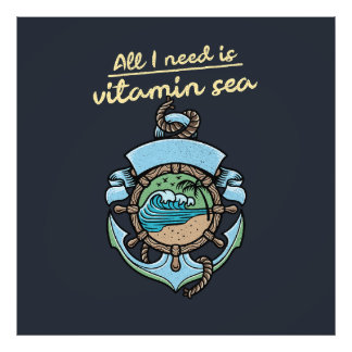 Vitamin Sea Nautical Anchor Wave Quote Beach Ocean Photo Print