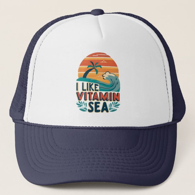 Vitamin Sea Vibes Ocean Lover Beach Escape Trucker Hat (Front)