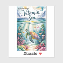 Vitamin Sea Watercolor Sea Turtle Underwater Coral