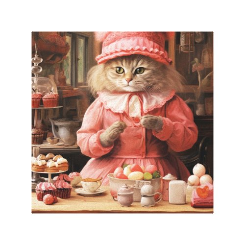 Vitas Whimsical Art _ Cat in Bakery Pink Canvas Print