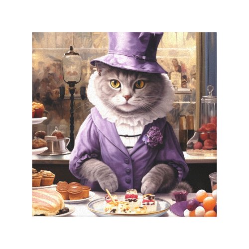 Vitas Whimsical Art _ Cat in Bakery Purple Canvas Print