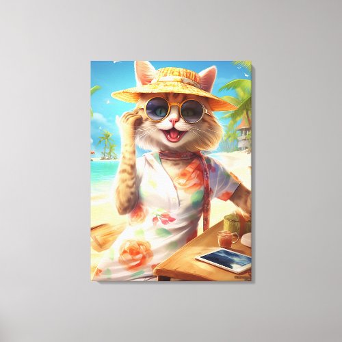 Vitas Whimsical Art _ Cat on the Beach Canvas Print