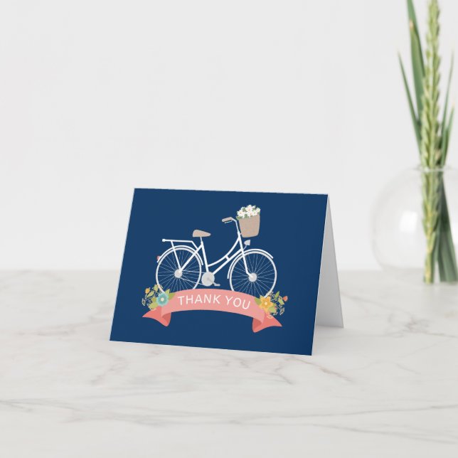 Vitnage Bicycle Floral Navy Blue Coral Thank You (Front)