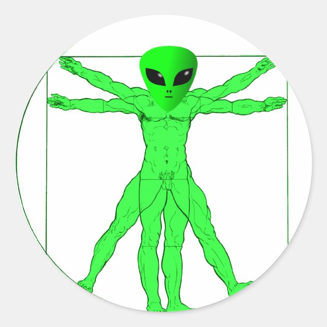 Vitruvian Alien Classic Round Sticker (Front)