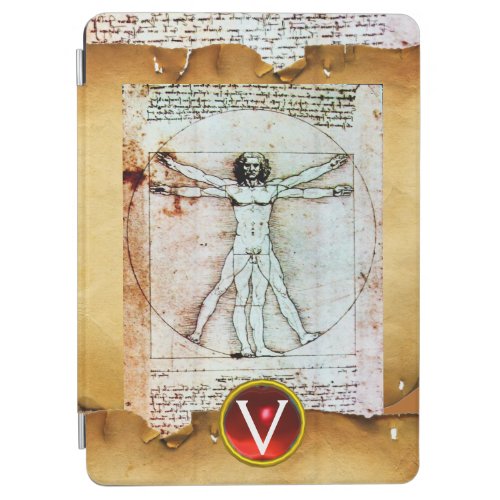 VITRUVIAN MAN Antique Parchment Red Gem Monogram iPad Air Cover