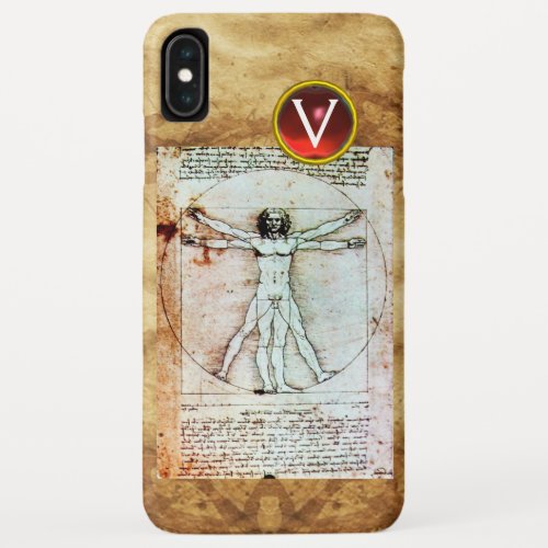 VITRUVIAN MAN Antique Parchment Red Ruby Monogram iPhone XS Max Case