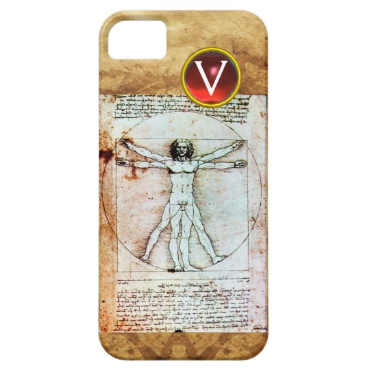 VITRUVIAN MAN Antique Parchment Red Ruby Monogram iPhone SE/5/5s Case
