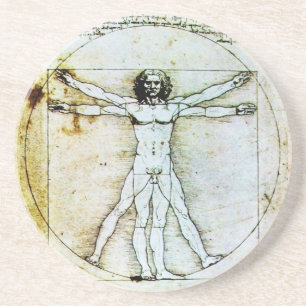 VITRUVIAN MAN Antique Parchment Sandstone Coaster