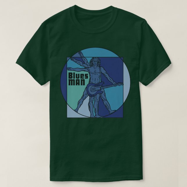 Vitruvian Man as Blues Man playing Electrified Gui T-Shirt (Design Front)