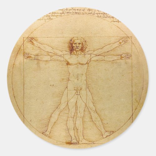 Vitruvian Man by Leonardo da Vinci Classic Round Sticker